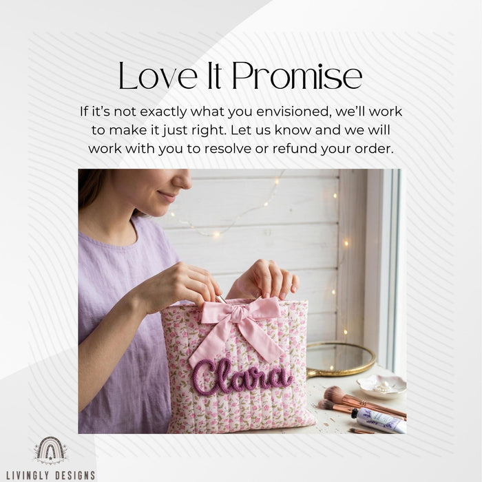 Custom Cosmetic Bag with Name: Personalized Floral Makeup Bag