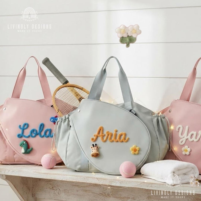 Personalized Racket Duffle Bag: Tennis Tote with Embroidered Charm
