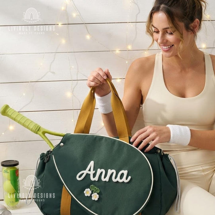 Personalized Racket Duffle Bag: Tennis Tote with Embroidered Charm
