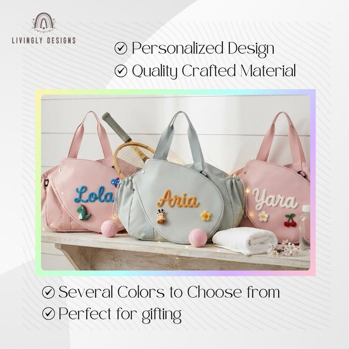 Personalized Racket Duffle Bag: Tennis Tote with Embroidered Charm