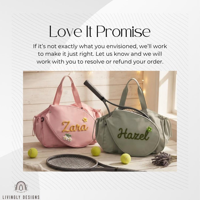Personalized Racket Duffle Bag: Tennis Tote with Embroidered Charm