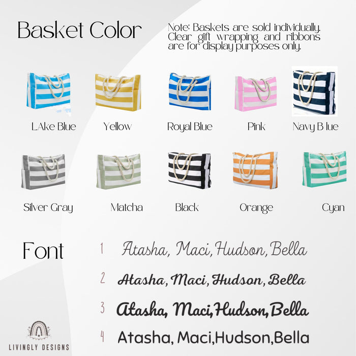 Personalized Rope Name Beach Tote, Striped Canvas Vacation Bag