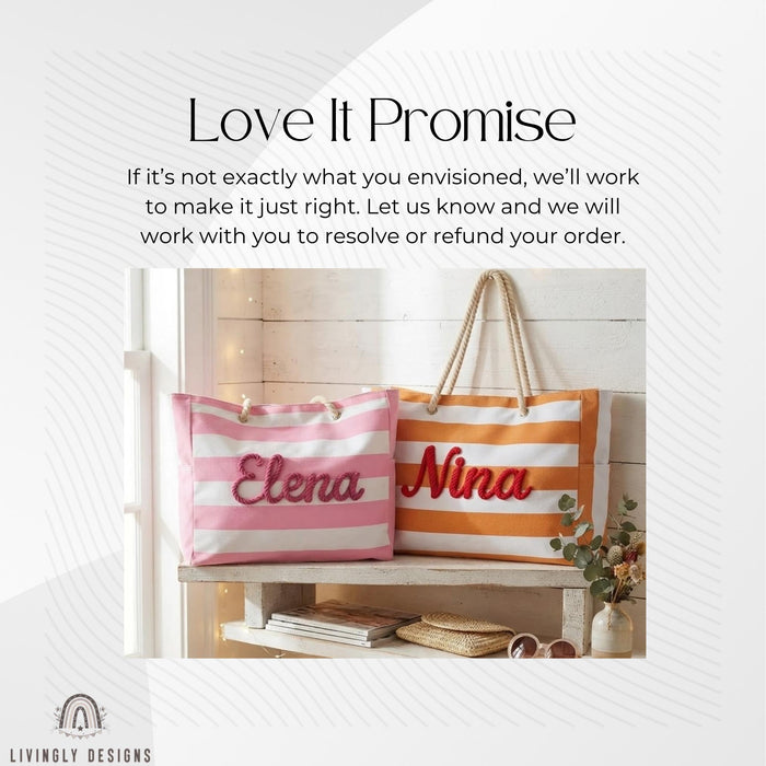 Personalized Rope Name Beach Tote, Striped Canvas Vacation Bag
