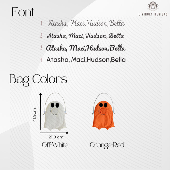 Custom Name Ghost Trick-or-Treat Bag: Kids Halloween Candy Tote with Charm