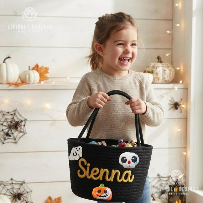 Custom Rope Trick-or-Treat Basket: Halloween Bag, Woven Candy Tote for Kids