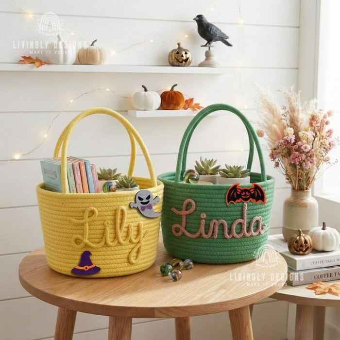 Custom Rope Trick-or-Treat Basket: Halloween Bag, Woven Candy Tote for Kids