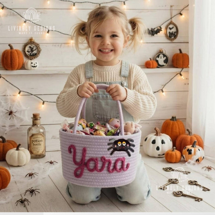 Custom Rope Trick-or-Treat Basket: Halloween Bag, Woven Candy Tote for Kids