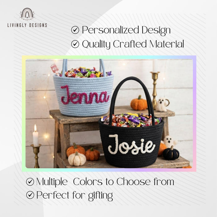 Custom Rope Trick-or-Treat Basket: Halloween Bag, Woven Candy Tote for Kids