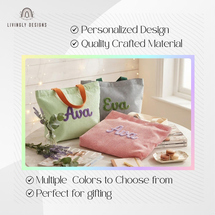 Custom Embroidered Tote: Striped Cotton Tote with Contrast Strap