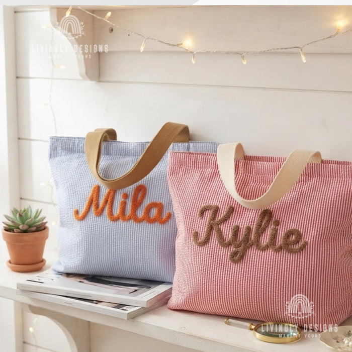 Custom Embroidered Tote: Striped Cotton Tote with Contrast Strap