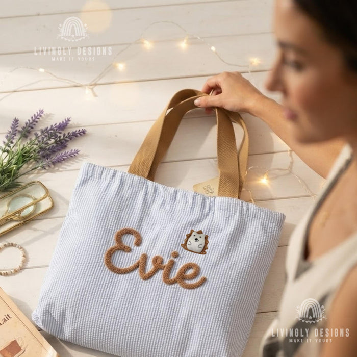 Custom Embroidered Tote: Striped Cotton Tote with Contrast Strap