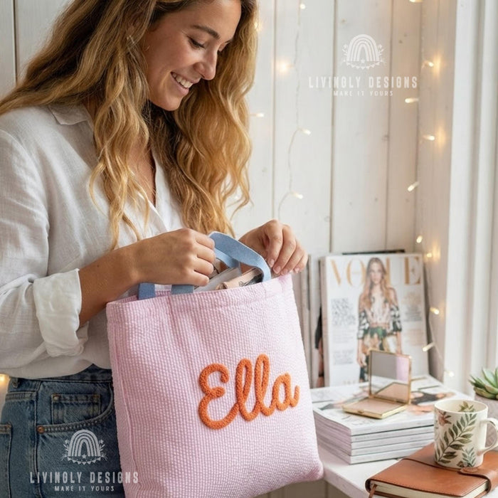 Custom Embroidered Tote: Striped Cotton Tote with Contrast Strap