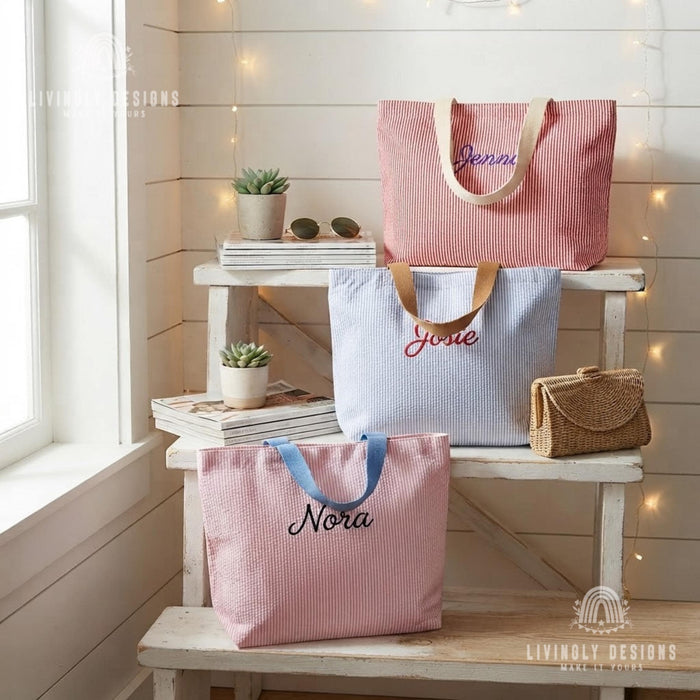 Custom Embroidered Tote: Striped Cotton Tote with Contrast Handle