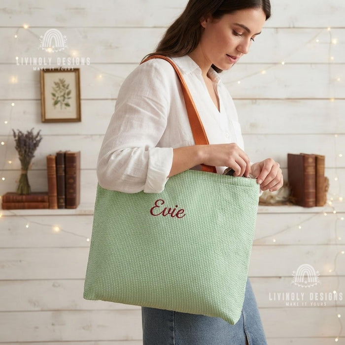 Custom Embroidered Tote: Striped Cotton Tote with Contrast Handle