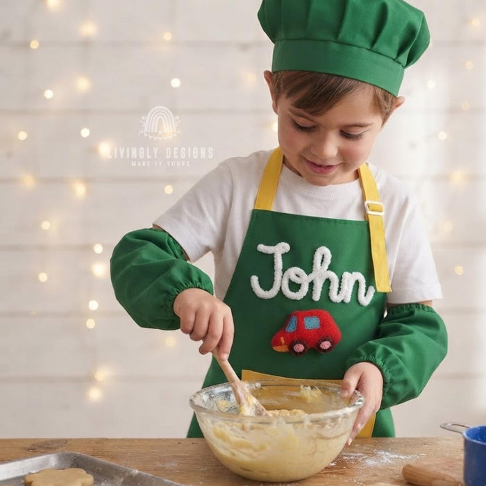 Custom Embroidered Kids Chef Set: Personalized Apron & Hat for Toddlers