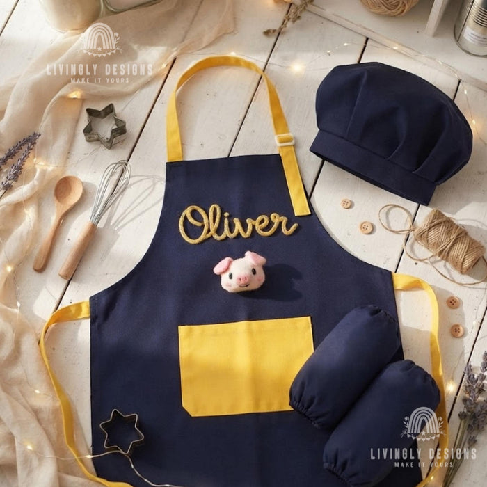 Custom Embroidered Kids Chef Set: Personalized Apron & Hat for Toddlers