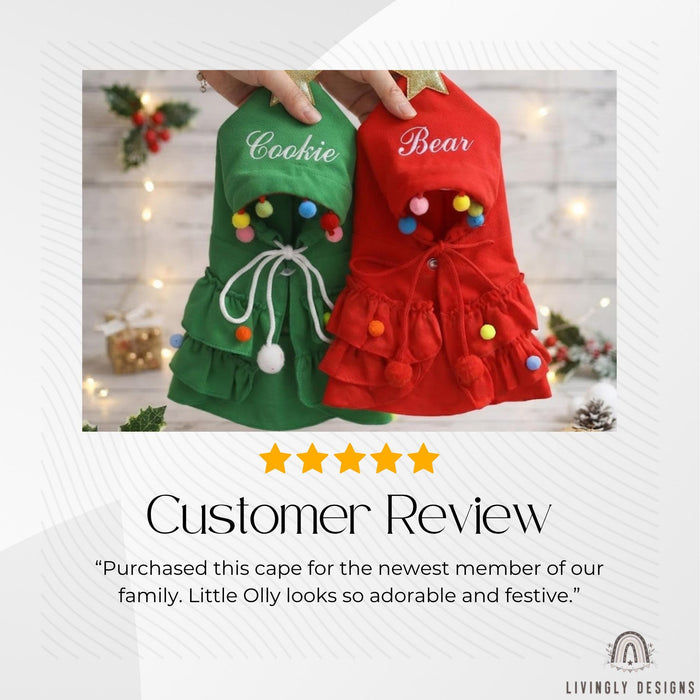 Custom Name Pet Christmas Tree Costume - Embroidered Cape for Dogs & Cats