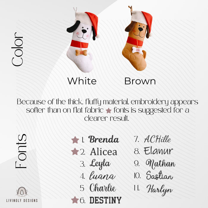Personalized Dog Christmas Stocking, Custom Embroidered Name Pet Stocking