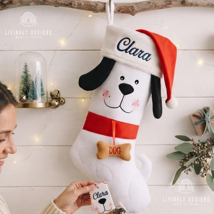 Personalized Dog Christmas Stocking, Custom Embroidered Name Pet Stocking