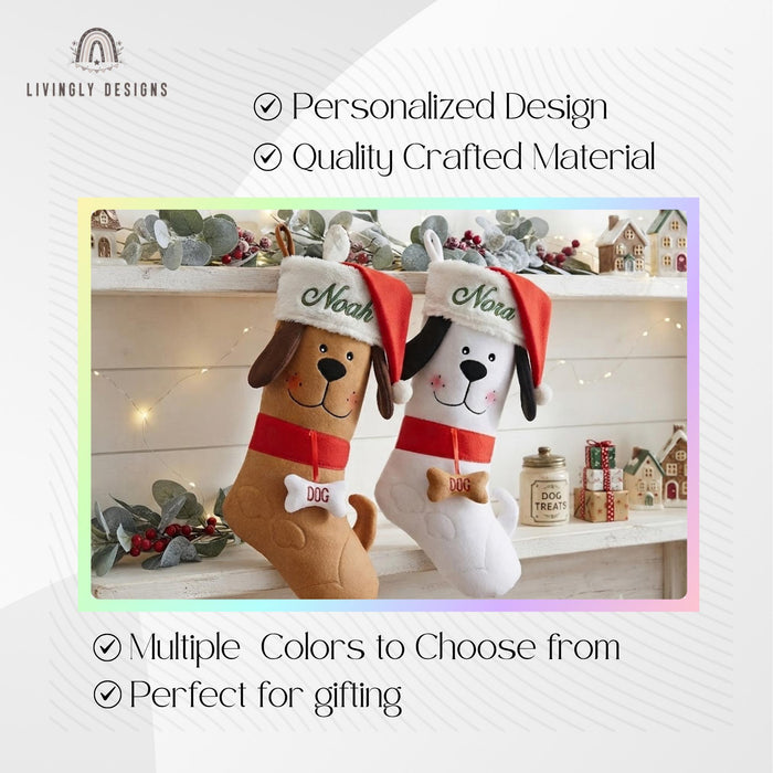 Personalized Dog Christmas Stocking, Custom Embroidered Name Pet Stocking