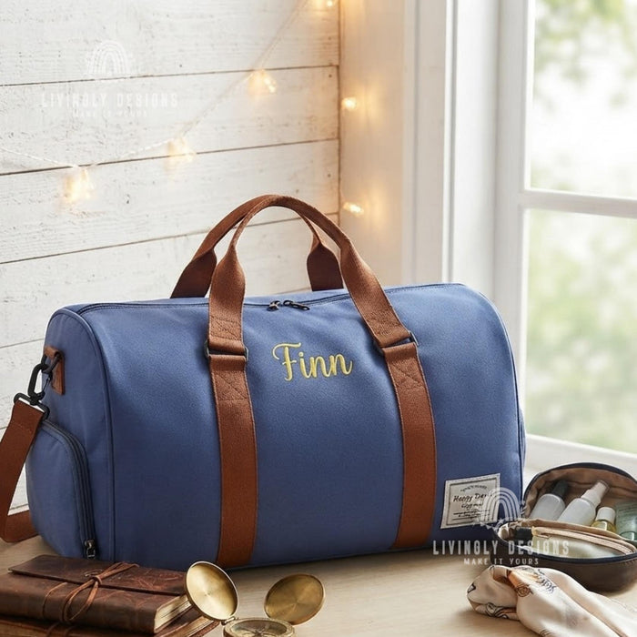 Custom Name Duffel Bag ~ Embroidered Canvas Weekender for Travel