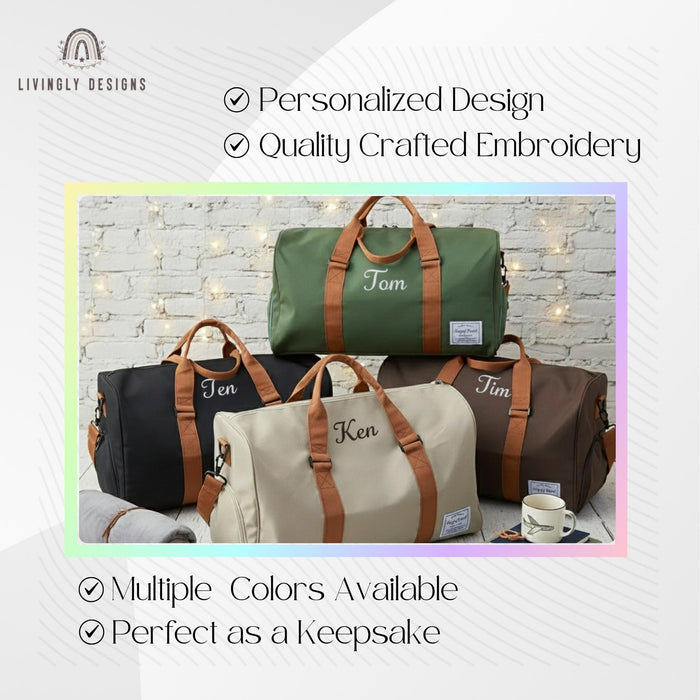 Personalized Canvas Weekender: Custom Embroidered Name Duffel Bag