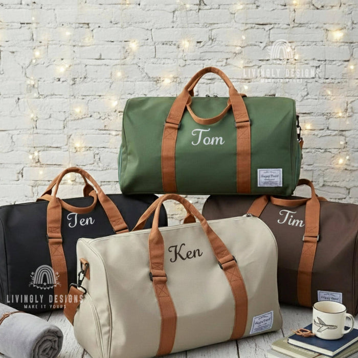 Personalized Canvas Weekender: Custom Embroidered Name Duffel Bag