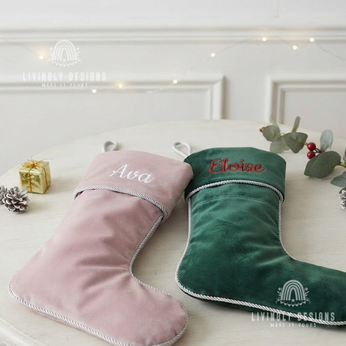 Personalized Christmas Stocking, Embroidered Velvet Name Stocking, Family Gift