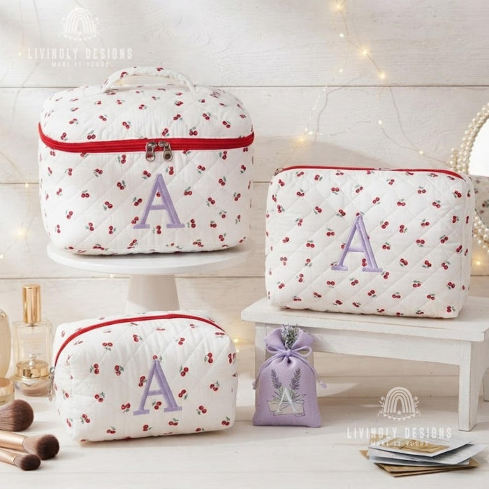 Personalized Makeup Bag Set, Monogram Quilted Cosmetic Bags