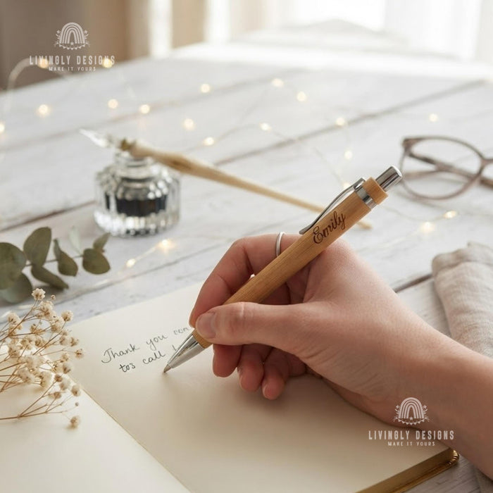 Custom Engraved Bamboo Pen: Personalized Name Ballpoint Gift for Him or Her, Wedding Favors
