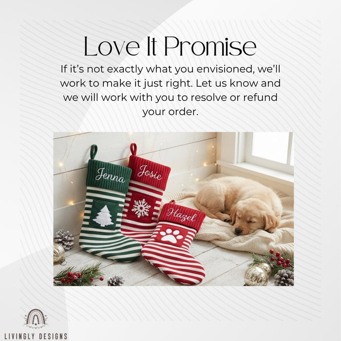Personalized Knit Christmas Stocking: Custom Name Striped Stocking with Front Pocket