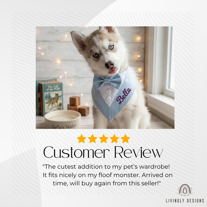 Custom Name Dog Bandana with Bow Tie, Wedding Tuxedo Bib for Pets
