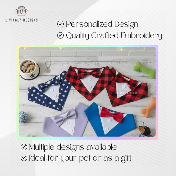 Personalized Tuxedo Dog Bandana: Custom Name Bow Tie Wedding Bib for Pets