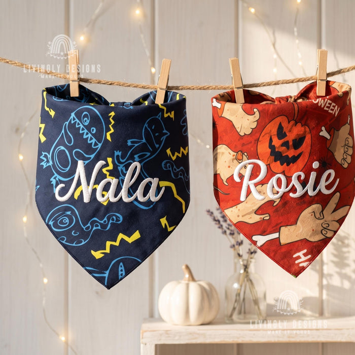 Personalized Halloween Pet Bandana: Custom Name Tie-On Scarf for Dogs & Cats