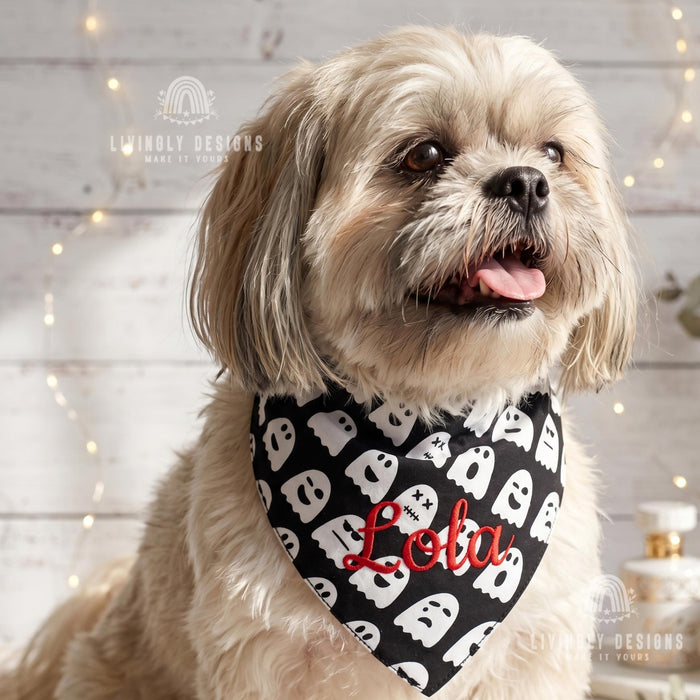 Personalized Halloween Pet Bandana: Custom Name Tie-On Scarf for Dogs & Cats