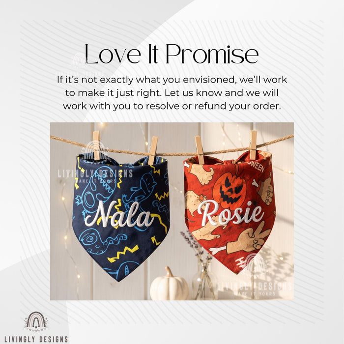 Personalized Halloween Pet Bandana: Custom Name Tie-On Scarf for Dogs & Cats