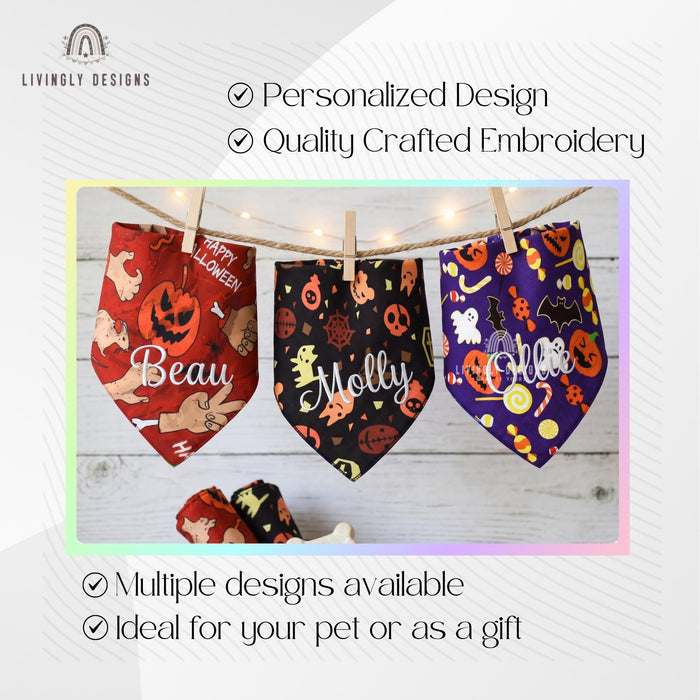 Personalized Halloween Pet Bandana: Custom Name Tie-On Scarf for Dogs & Cats
