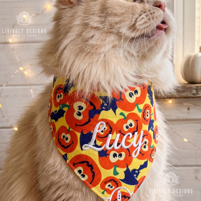 Personalized Halloween Pet Bandana: Custom Name Tie-On Scarf for Dogs & Cats