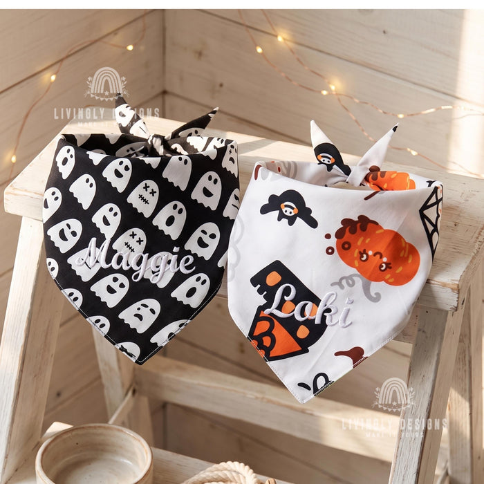 Personalized Halloween Pet Bandana: Custom Name Tie-On Scarf for Dogs & Cats