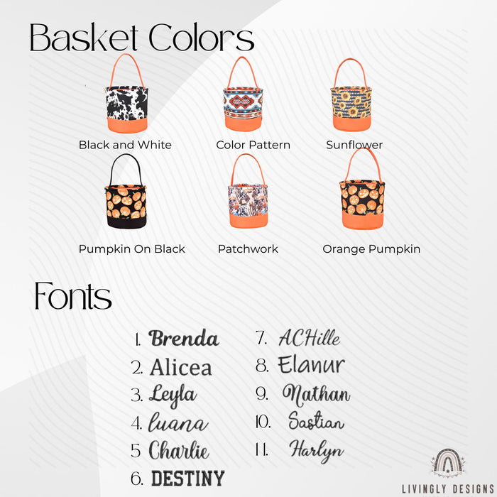 Personalized Halloween Candy Bucket: Custom Name Embroidered Trick-or-Treat Pail