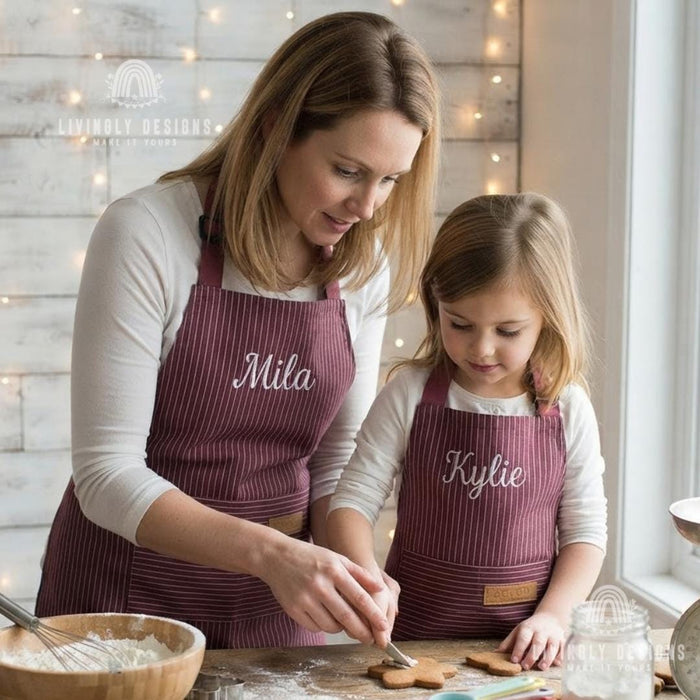 Personalized Mom & Child Apron Set : Matching Family Cooking Aprons