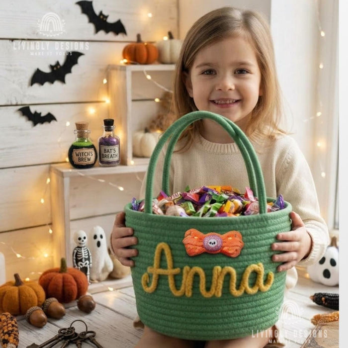 Custom Rope Trick-or-Treat Basket: Halloween Bag, Woven Candy Tote for Kids