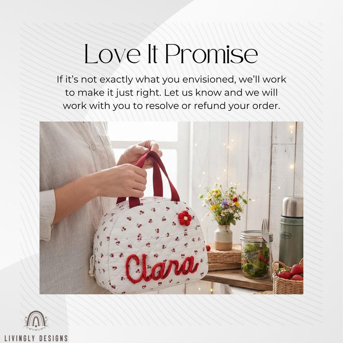 Custom Name Lunch Bag, Hand Embroidered Insulated Tote for School, Work & Preschool