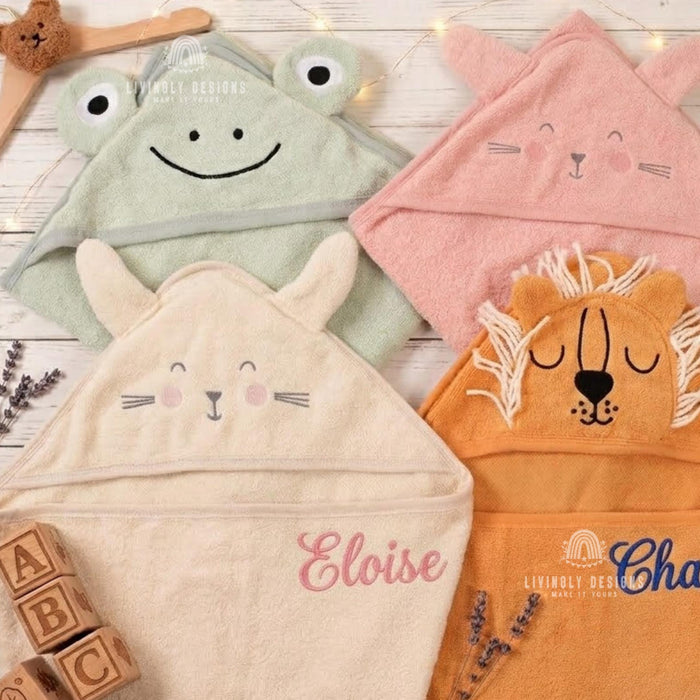 Personalized Baby Hooded Towel, Embroidered Name Bath Wrap