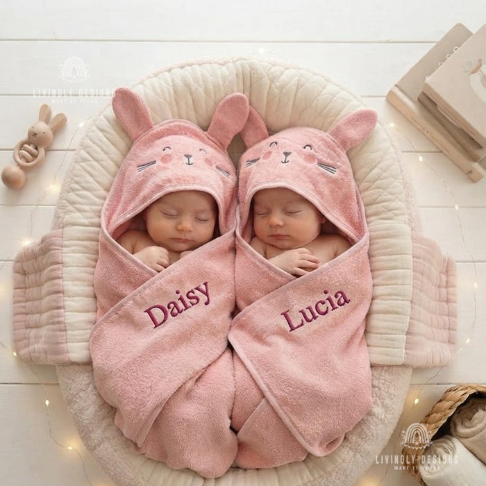 Personalized Baby Hooded Towel, Embroidered Name Bath Wrap