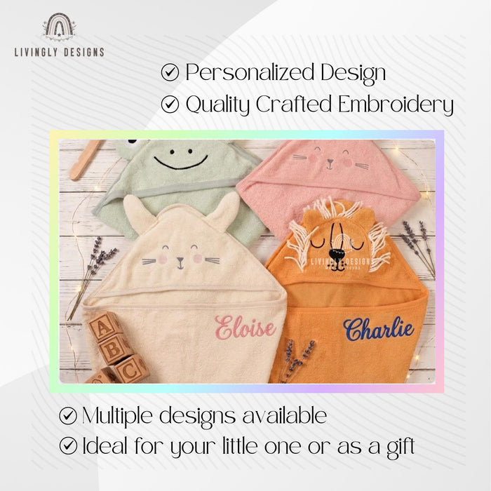 Personalized Baby Hooded Towel, Embroidered Name Bath Wrap