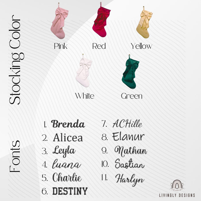 Personalized Velvet Bow Stocking, Large Christmas Mantel Decor Gift