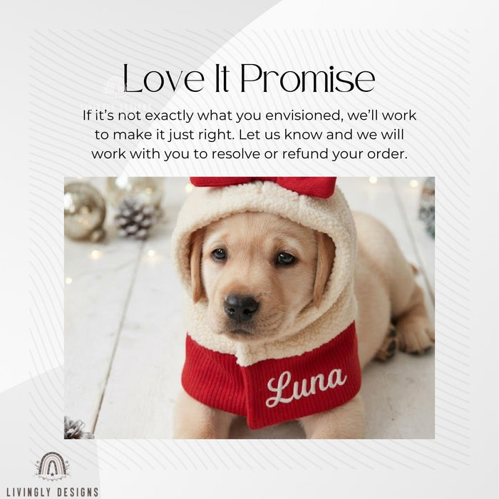 Custom Embroidered Dog Hoodie: Cozy Fleece Holiday, Christmas Snood with Bow for Dogs & Cats