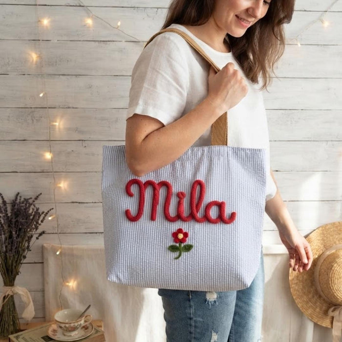 Custom Embroidered Tote: Striped Cotton Tote with Contrast Strap