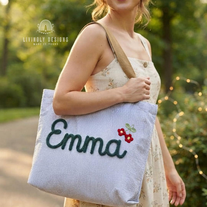 Custom Embroidered Tote: Striped Cotton Tote with Contrast Strap